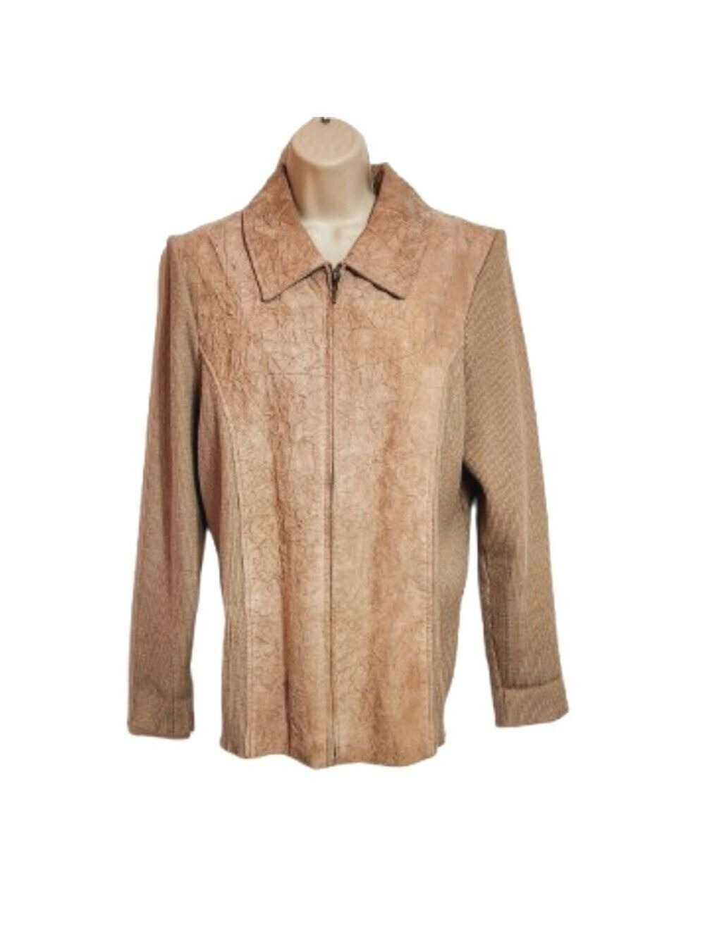 Coldwater Creek Leather Knit Zip Front Jacket 1X
